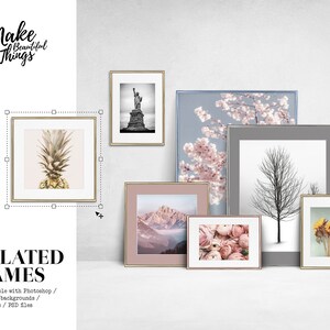 PSD gold isolated frames mockup / Editable frames mockup / Editable gallery wall mockup