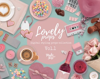 Lovely V.1 / Digital styling props collection / Movable elements / Instant download