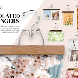 Isolated hangers mockup / Editable hangers mockup for prints / Editable gallery wall mockup