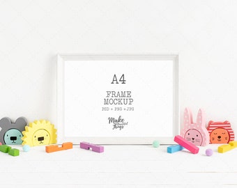 A4 White frame nursery mockup. Landscape A4 frame mockup