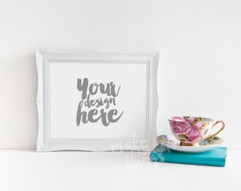 8x10 white frame / Styled stock photography / Instant download / Romantic style