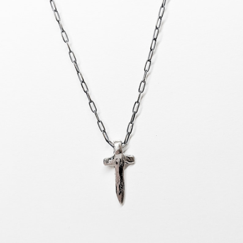 Cross Pendant Handmade Sterling Silver Long Chain
