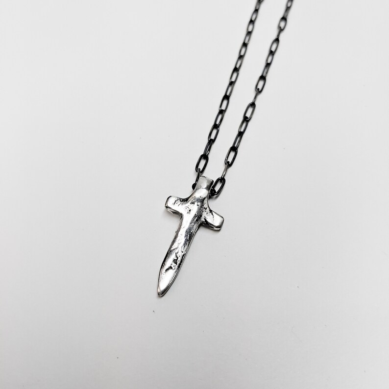 Cross Pendant Handmade Sterling Silver Long Chain