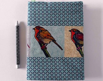 Large fabric covered notebook with robins (lined)