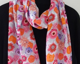 scarf with pink and purple flowers