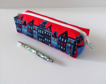 pencil case, canal houses red