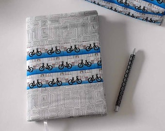 Large fabric covered notebook with bikes (lined)