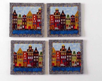 set of 4 coasters with Dutch canal houses