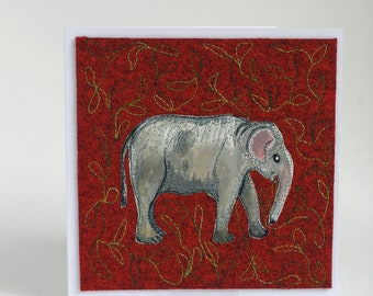 Elephant, art quilt on greeting card