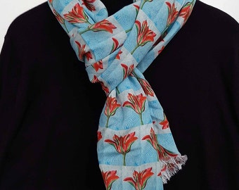 scarf with tulips, blue