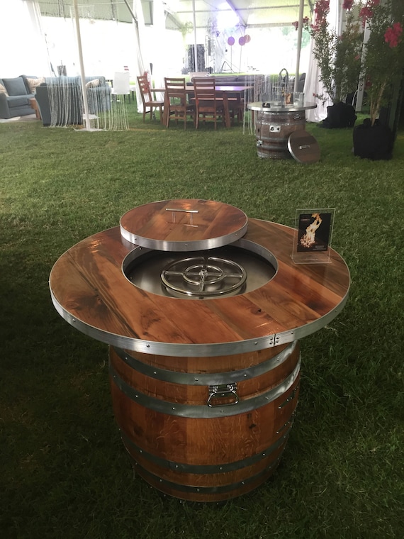 Wine Barrel Fire Pit Wood Plank Table Etsy Wine Barrel Fire Pit - Wood Plank Table - Wine Barrel Fire Pit Wood Plank Table Etsy