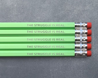 The struggle is real // Foil Stamped Pencils // Set of 5