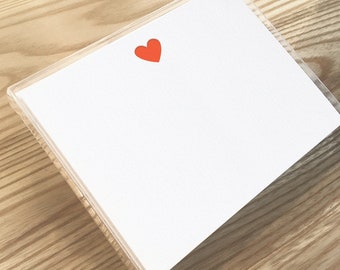 Neon Red Heart Flat Stationery Set // Letterpress