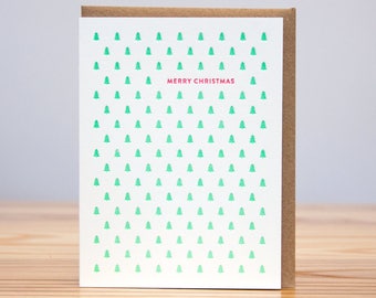 Holiday Card - Merry Christmas Small Tree Pattern // Letterpress