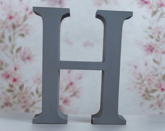 2 Pack - Grey Wooden Letters / Numbers - Free Standing - 13cm Large Letters - Multipack Offer Two Items, Grey Initials, Gray Initials