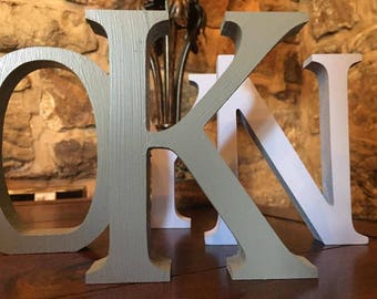 Grey Wooden Letters, & Signs and Numbers - Free-standing - Painted - 13cm Large Grey Letters, Gray Letters