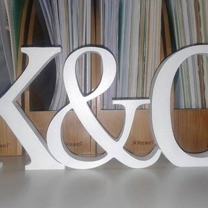 Wedding Decoration / Valentines Gift Free Standing Wooden Letters and an Ampersand, 13cm Large Letters 2 Letters Plus & Sign, Initials image 1