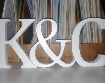 Wedding Decoration / Valentines Gift - Free Standing Wooden Letters and an Ampersand, 13cm Large Letters - 2 Letters Plus & Sign, Initials