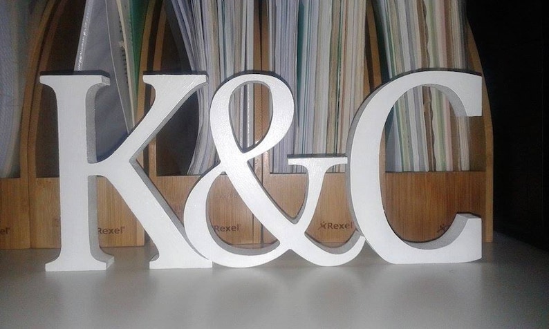 Wedding Decoration / Valentines Gift Free Standing Wooden Letters and an Ampersand, 13cm Large Letters 2 Letters Plus & Sign, Initials image 1