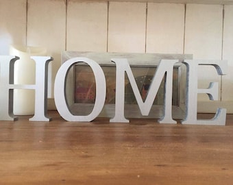 HOME Free Standing Set of Four Wooden Letters Spelling HOME, 13cm Large Letters, HOME Decoration