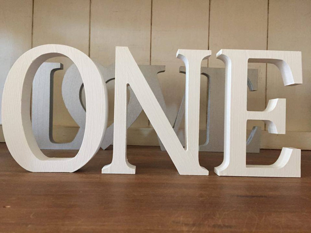 First Birthday Decoration ONE Set of Three Free Standing Wooden Letters
