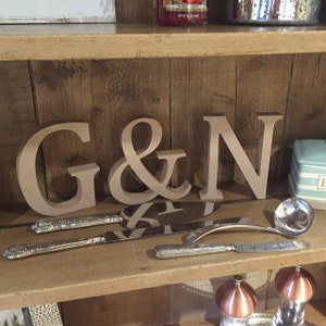 Wedding Decoration / Valentines Gift Free Standing Wooden Letters and an Ampersand, 13cm Large Letters 2 Letters Plus & Sign, Initials image 2
