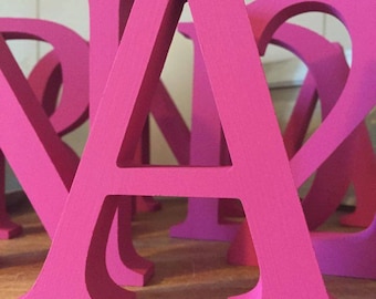 Hot Pink Wooden Letters and Numbers - Free-standing - Painted - 13cm Large Letters