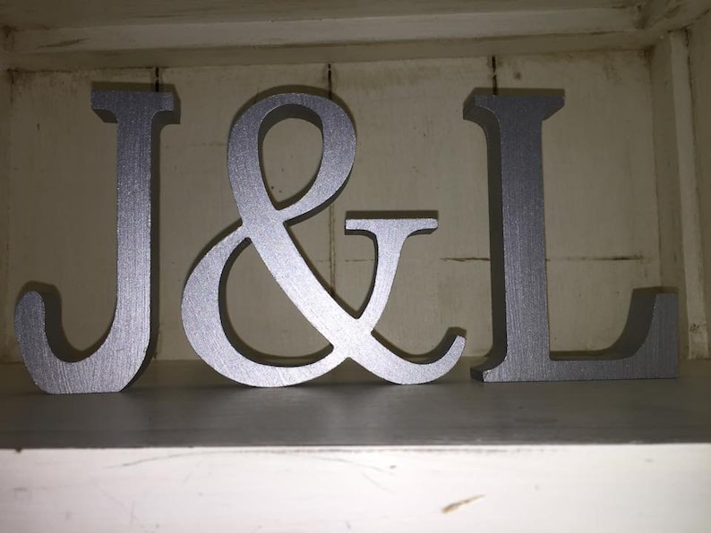 Wedding Decoration / Valentines Gift Free Standing Wooden Letters and an Ampersand, 13cm Large Letters 2 Letters Plus & Sign, Initials image 3