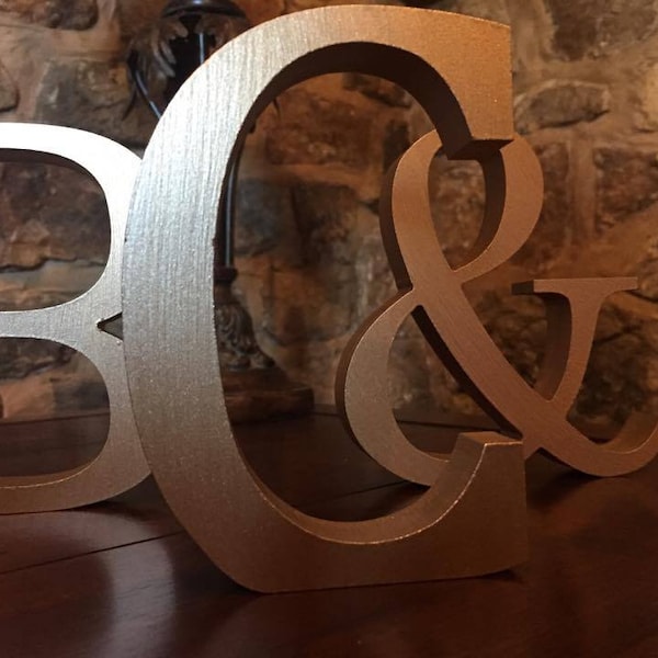 Metallic Gold Wooden Letters, Numbers, Ampersands (& Signs) - Free-standing -  13cm Large Gold Letters