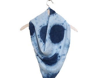 Indigo shibori scarf. Girlfriend gift hand dyed Indigo scarf, cotton blue scarf, wraps shawls, square scarf, lightweight scarf, boho chic