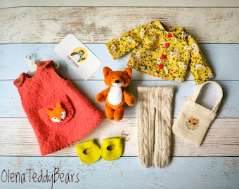 12 Inch Doll Clothes Set: Sundress, Blouse, Tights & Fox Toy