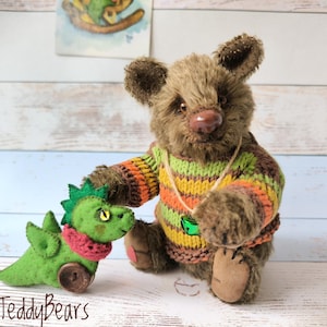 Urso de pelúcia de viscose feito à mão: urso colecionável de artista, 7&quot;