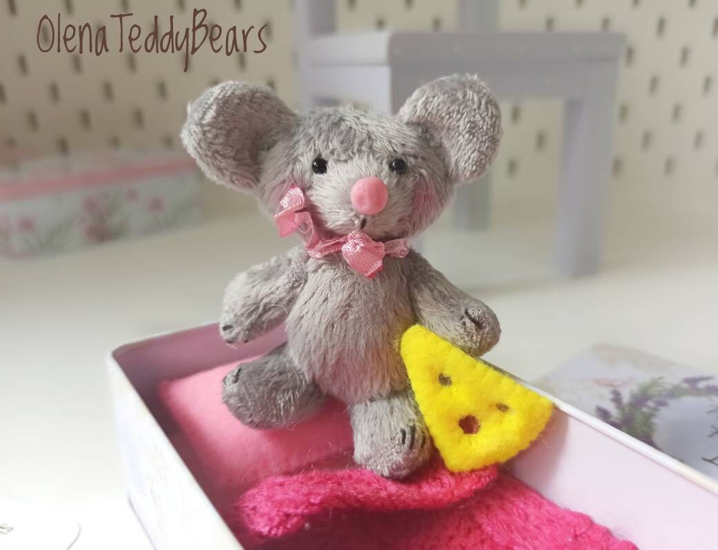 Stuffed animal mouse plush toy in box travel toy miniature Etsy