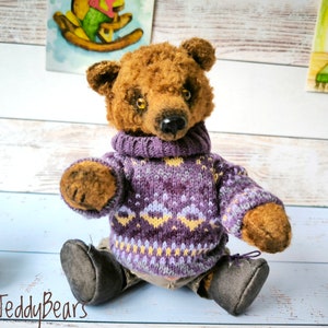 Brown teddy bear, collectible OOAK gift, small stuffed interior toy, cute teddy animal