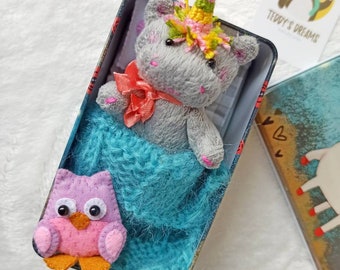 Handmade plush unicorn, mini personalised pocket toy, plush toy in box, kids travel set, girl plush gift