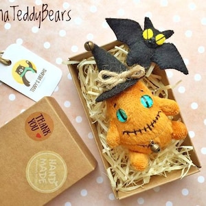 Small plush monster, Halloween gift, mini travel play set, plush toy in box, matchbox toy