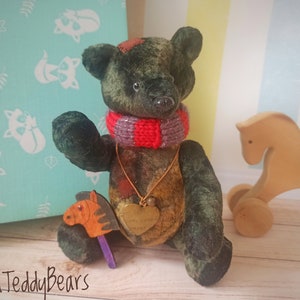Handmade OOAK teddy bear plush, personalized keepsake stuffed animal art doll for memory gift
