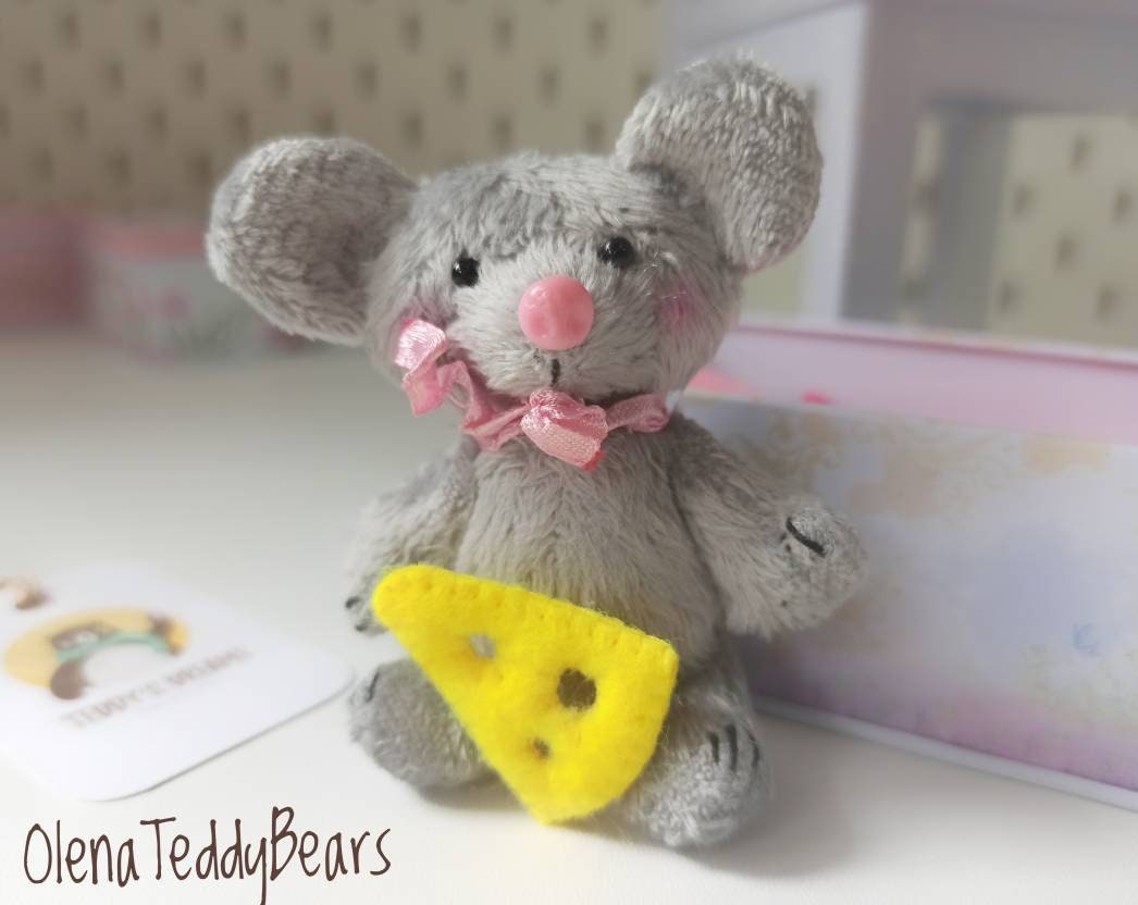 Stuffed animal mouse plush toy in box travel toy miniature Etsy
