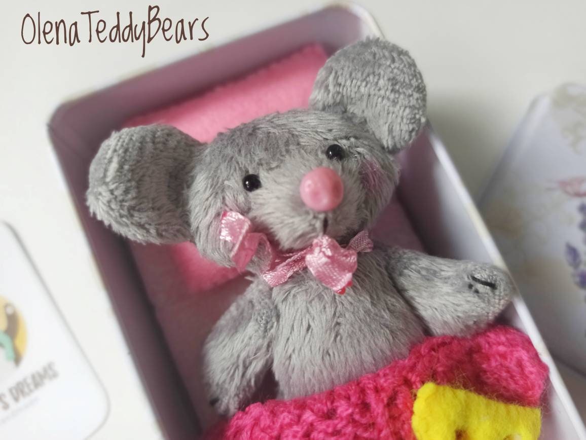 Stuffed animal mouse plush toy in box travel toy miniature Etsy