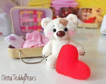 Stuffed bear for pocket hugs, travel toy, handmade plush, mini teddy bear, custom plushie toy