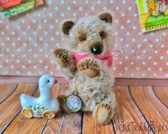 Ooak-Teddybär, Künstlerbären, handgemachter Teddybär, Miniatur-Plüschtier, süße Innenpuppe