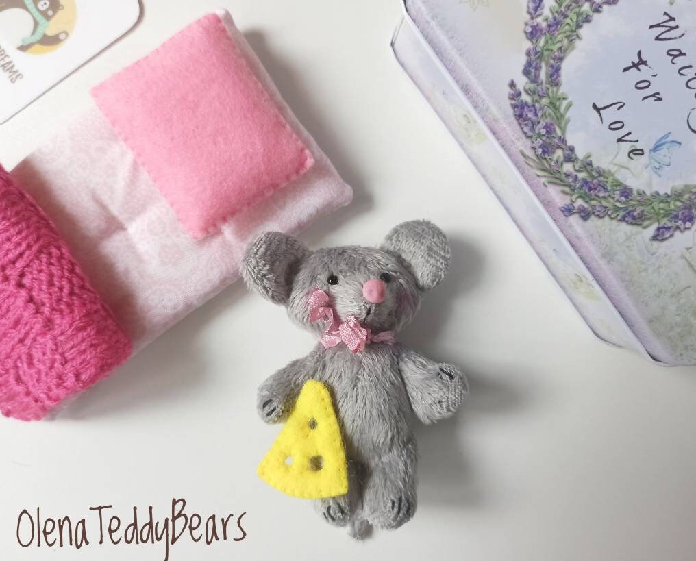 Stuffed animal mouse plush toy in box travel toy miniature Etsy