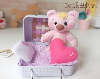 Kleiner Teddybär, Miniatur-Plüschbär für Taschenumarmungen, Künstlerbären, handgefertigter Teddybär