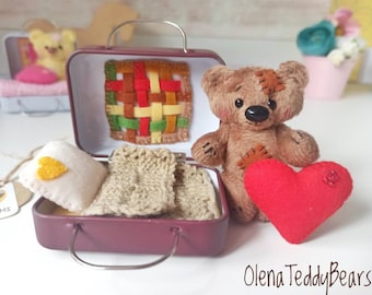 Mini Plüsch Braunbär, Tasche Spielzeug Geschenk, kleines Plüschtier, Miniatur Reise Set, süßes Plüschtier in Streichholzschachtel