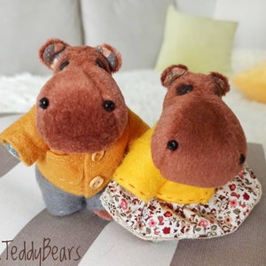 Miniature Plush Hippo: Handmade Collectible Teddy Bear