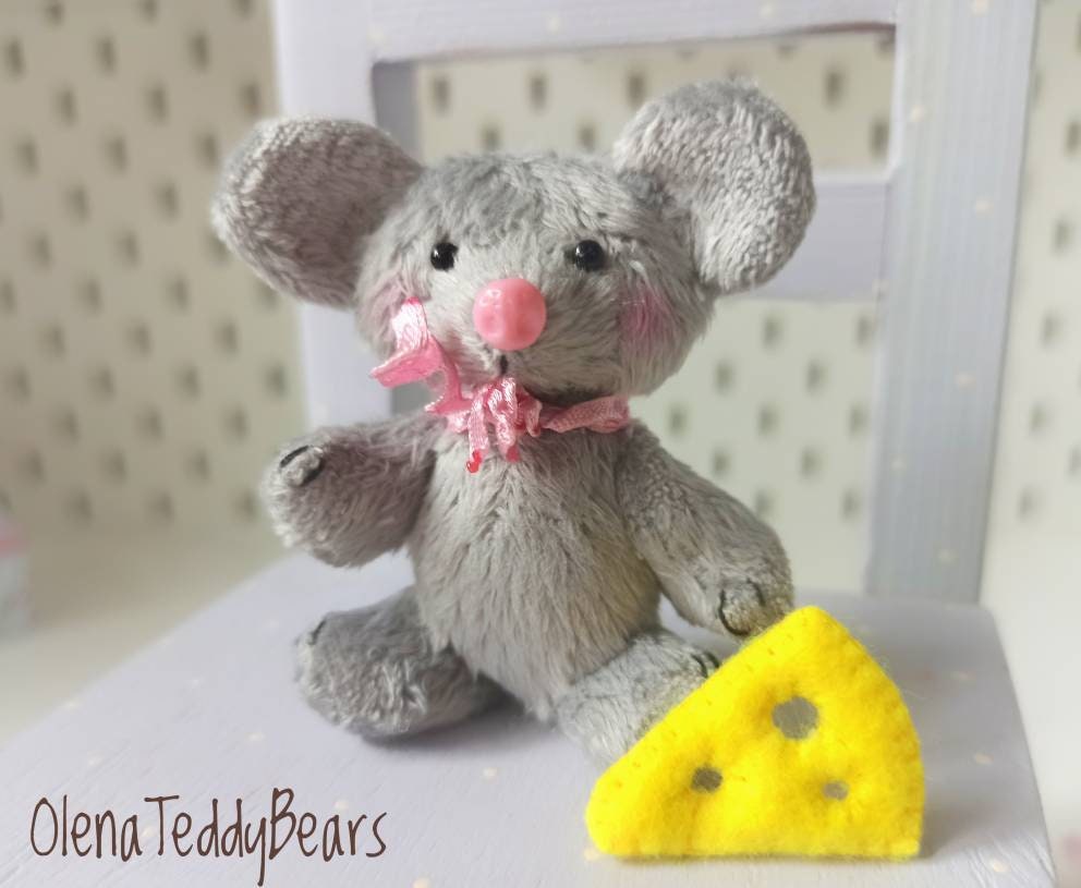 Stuffed animal mouse plush toy in box travel toy miniature Etsy