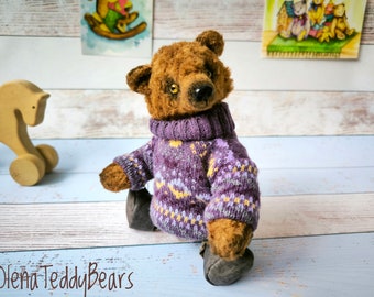 Oso de peluche de mohair marrón: animal de peluche coleccionable OOAK