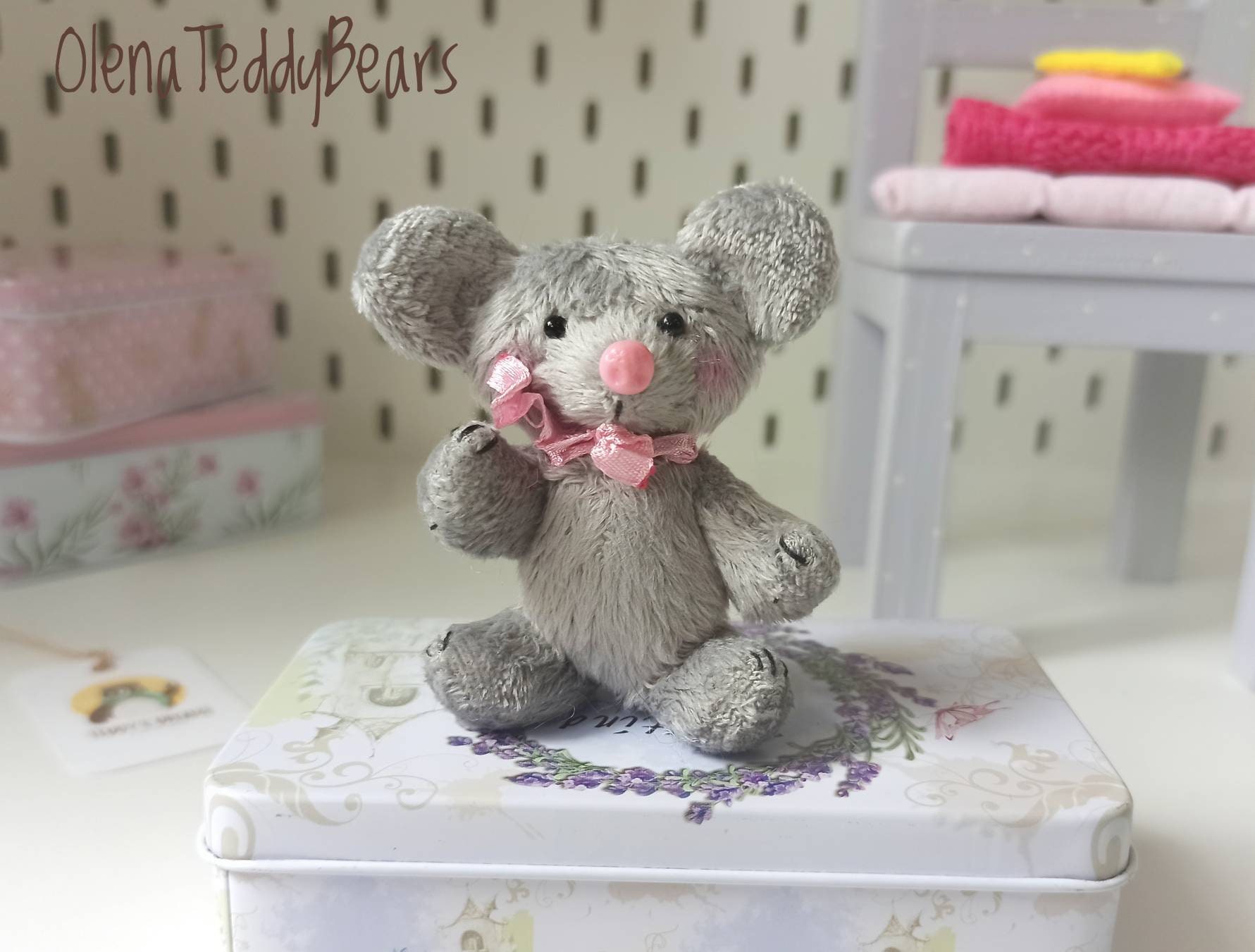 Stuffed animal mouse plush toy in box travel toy miniature Etsy