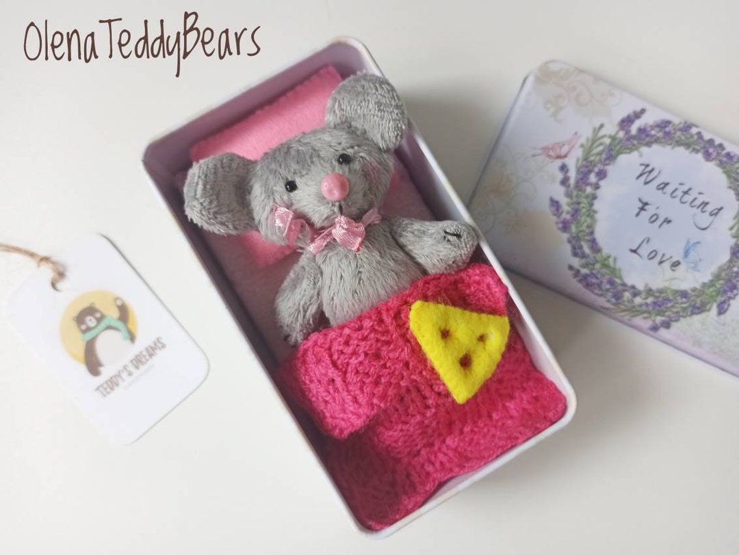 Stuffed Animal Mouse Plush Toy in Box Travel Toy Miniature Etsy