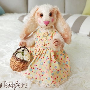 Rabbit teddy, handmade teddy, stuffed bunny, teddy gift, interior animal, collectible teddy